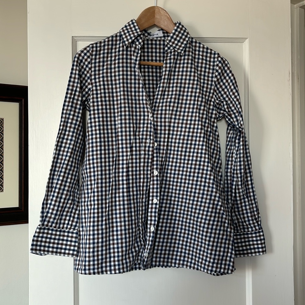 Giangi Napoli Brown Navy Check Trapeze Blouse